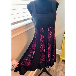 R&M Richards women’s poly blend midi dress. Pink & black. Fit & flare.‎ Size 8